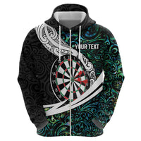 Personalized NZ Darts Zip Hoodie Paua Shell Maori Koru Whakairo - Polynesian Pride