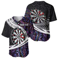 Personalized NZ Darts Baseball Jersey Paua Shell Maori Koru Whakairo - Purple - Polynesian Pride