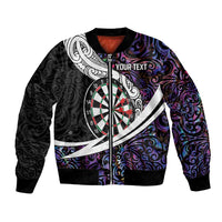 Personalized NZ Darts Bomber Jacket Paua Shell Maori Koru Whakairo - Purple - Polynesian Pride