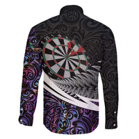 Personalized NZ Darts Family Matching Off Shoulder Short Dress and Hawaiian Shirt Paua Shell Maori Koru Whakairo - Purple - Polynesian Pride