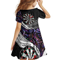 Personalized NZ Darts Family Matching Short Sleeve Bodycon Dress and Hawaiian Shirt Paua Shell Maori Koru Whakairo - Purple - Polynesian Pride