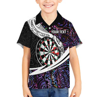 Personalized NZ Darts Family Matching Short Sleeve Bodycon Dress and Hawaiian Shirt Paua Shell Maori Koru Whakairo - Purple - Polynesian Pride