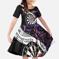 Personalized NZ Darts Family Matching Summer Maxi Dress and Hawaiian Shirt Paua Shell Maori Koru Whakairo - Purple - Polynesian Pride
