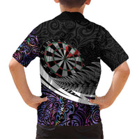 Personalized NZ Darts Kid Hawaiian Shirt Paua Shell Maori Koru Whakairo - Purple - Polynesian Pride