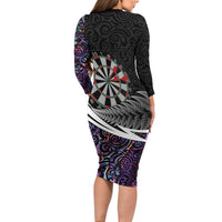 Personalized NZ Darts Long Sleeve Bodycon Dress Paua Shell Maori Koru Whakairo - Purple - Polynesian Pride