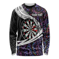 Personalized NZ Darts Long Sleeve Shirt Paua Shell Maori Koru Whakairo - Purple LT7 Unisex Purple - Polynesian Pride