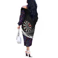 Personalized NZ Darts Off The Shoulder Long Sleeve Dress Paua Shell Maori Koru Whakairo - Purple LT7 - Polynesian Pride