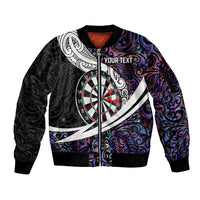 Personalized NZ Darts Sleeve Zip Bomber Jacket Paua Shell Maori Koru Whakairo - Purple - Polynesian Pride