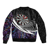 Personalized NZ Darts Sleeve Zip Bomber Jacket Paua Shell Maori Koru Whakairo - Purple - Polynesian Pride