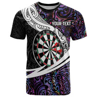 Personalized NZ Darts T Shirt Paua Shell Maori Koru Whakairo - Purple - Polynesian Pride