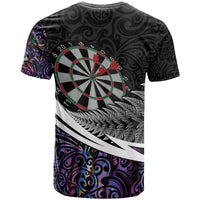 Personalized NZ Darts T Shirt Paua Shell Maori Koru Whakairo - Purple - Polynesian Pride