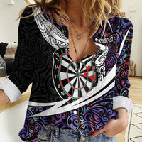 Personalized NZ Darts Women Casual Shirt Paua Shell Maori Koru Whakairo - Purple - Polynesian Pride