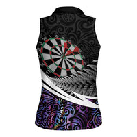 Personalized NZ Darts Women Sleeveless Polo Shirt Paua Shell Maori Koru Whakairo - Purple - Polynesian Pride