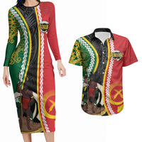 Ni-Vanuatu Indipendens Dei Celebretem Couples Matching Long Sleeve Bodycon Dress and Hawaiian Shirt Yumi Yumi Yumi LT7 Multicolor - Polynesian Pride