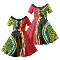 Ni-Vanuatu Indipendens Dei Celebretem Family Matching Off The Shoulder Long Sleeve Dress and Hawaiian Shirt Yumi Yumi Yumi LT7 Daughter's Dress Multicolor - Polynesian Pride
