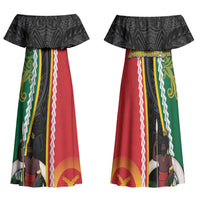 Ni-Vanuatu Indipendens Dei Celebretem Family Matching Off Shoulder Maxi Dress and Hawaiian Shirt Yumi Yumi Yumi LT7 Mom's Dress Multicolor - Polynesian Pride