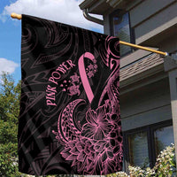 Polynesian Pink Power Garden Flag Breast Cancer Ribbon Turtle and Flowers LT7 - Polynesian Pride