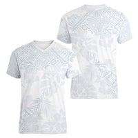 Samoa White Sunday Women V Neck T Shirt Hibiscus Special LT7 - Polynesian Pride