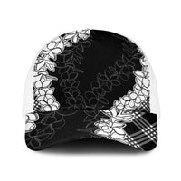 Hawaii Aloha Plumeria Lei Black Palaka Baseball Net Cap LT7 One Size White Black - Polynesian Pride