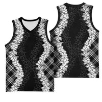 Hawaii Aloha Plumeria Lei Black Palaka Basketball Jersey - Polynesian Pride
