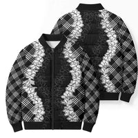 Hawaii Aloha Plumeria Lei Black Palaka Bomber Puffer Jacket - Polynesian Pride