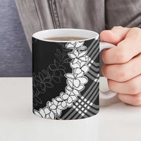 Hawaii Aloha Plumeria Lei Black Palaka Ceramic Mug - Polynesian Pride