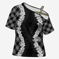 Hawaii Aloha Plumeria Lei Black Palaka Cross Shoulder Shirt - Polynesian Pride