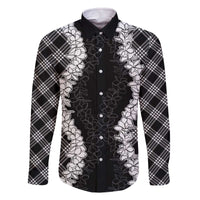 Hawaii Aloha Plumeria Lei Black Palaka Family Matching Off The Shoulder Long Sleeve Dress and Hawaiian Shirt - Polynesian Pride