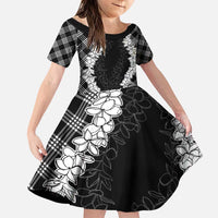 Hawaii Aloha Plumeria Lei Black Palaka Family Matching Puletasi and Hawaiian Shirt LT7 Daughter's Dress Black - Polynesian Pride