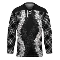 Hawaii Aloha Plumeria Lei Black Palaka Hockey Jersey LT7 Unisex Black - Polynesian Pride