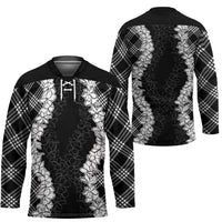 Hawaii Aloha Plumeria Lei Black Palaka Hockey Jersey LT7 - Polynesian Pride