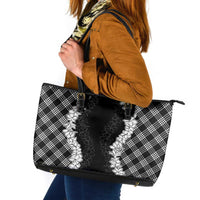 Hawaii Aloha Plumeria Lei Black Palaka Leather Tote Bag LT7 Black - Polynesian Pride