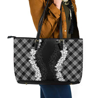 Hawaii Aloha Plumeria Lei Black Palaka Leather Tote Bag LT7 - Polynesian Pride