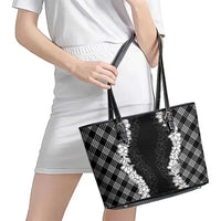 Hawaii Aloha Plumeria Lei Black Palaka Leather Tote Bag LT7 - Polynesian Pride