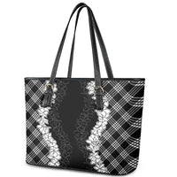 Hawaii Aloha Plumeria Lei Black Palaka Leather Tote Bag LT7 - Polynesian Pride