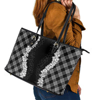 Hawaii Aloha Plumeria Lei Black Palaka Leather Tote Bag LT7 - Polynesian Pride