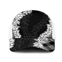 Hawaii Aloha Plumeria Lei Black Palaka Mesh Trucker Cap LT7 One Size White Black - Polynesian Pride