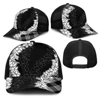 Hawaii Aloha Plumeria Lei Black Palaka Mesh Trucker Cap LT7 - Polynesian Pride