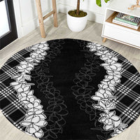 Hawaii Aloha Plumeria Lei Black Palaka Round Carpet - Polynesian Pride