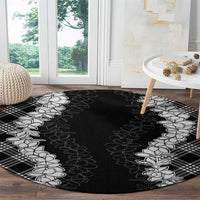 Hawaii Aloha Plumeria Lei Black Palaka Round Carpet - Polynesian Pride
