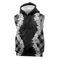 Hawaii Aloha Plumeria Lei Black Palaka Sleeveless Zip Hoodie LT7 Black - Polynesian Pride