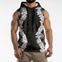 Hawaii Aloha Plumeria Lei Black Palaka Sleeveless Zip Hoodie LT7 - Polynesian Pride