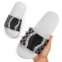 Hawaii Aloha Plumeria Lei Black Palaka Slide Sandals - Polynesian Pride