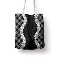 Hawaii Aloha Plumeria Lei Black Palaka Tote Bag - Polynesian Pride