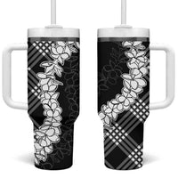 Hawaii Aloha Plumeria Lei Black Palaka Tumbler With Handle - Polynesian Pride