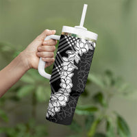 Hawaii Aloha Plumeria Lei Black Palaka Tumbler With Handle - Polynesian Pride