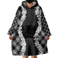 Hawaii Aloha Plumeria Lei Black Palaka Wearable Blanket Hoodie - Polynesian Pride