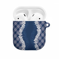 Hawaii Aloha Plumeria Lei Navy Palaka AirPods Case LT7 Navy Blue - Polynesian Pride