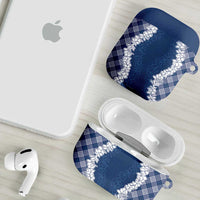 Hawaii Aloha Plumeria Lei Navy Palaka AirPods Case LT7 - Polynesian Pride