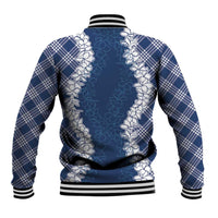 Hawaii Aloha Plumeria Lei Navy Palaka Baseball Jacket - Polynesian Pride